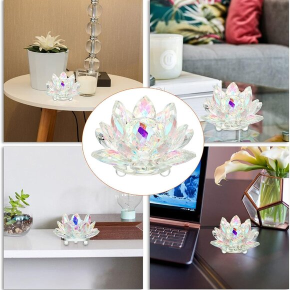 4 Inch Sparkle Crystal Lotus Flower Figurines Decorative Lotus Flower Ornament, - Picture 7 of 7